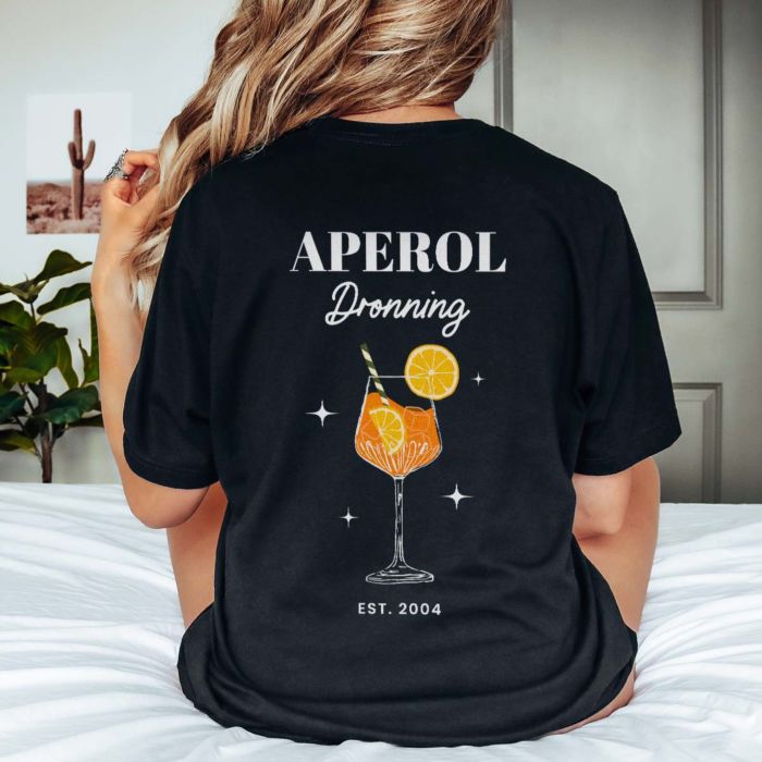 Personlig t-shirt med aperol-illustration og tekst